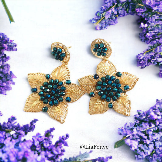 Handmade earrings Five-leaf striped flower art