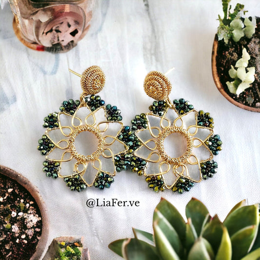 Handmade earrings ten-leaf flower art