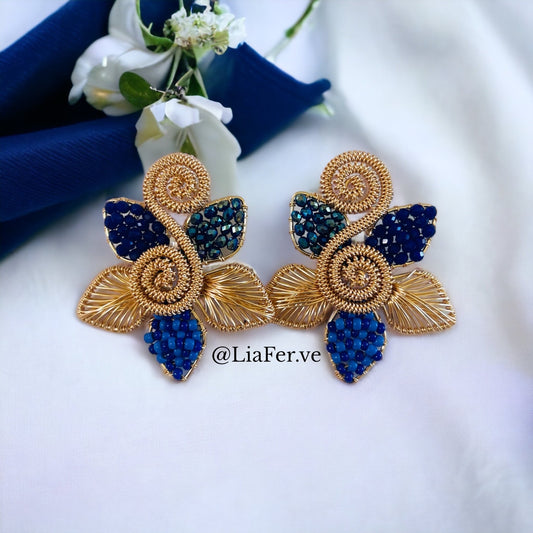 Handmade earrings Blue flower art