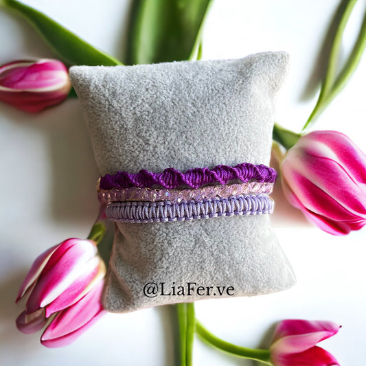 Macrame Bracelets 3 in 1. Purple