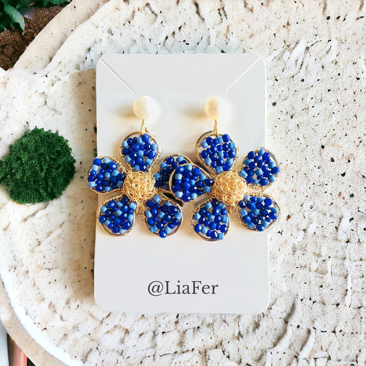 Blue n blue flower earrings