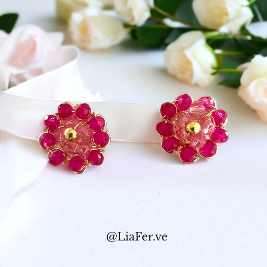 Round Pink Flower/ Earrings